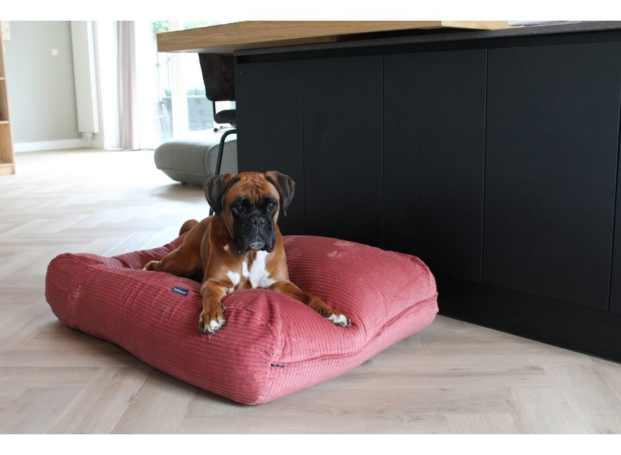 Lit pour chien vieux rose double velours côtelé medium