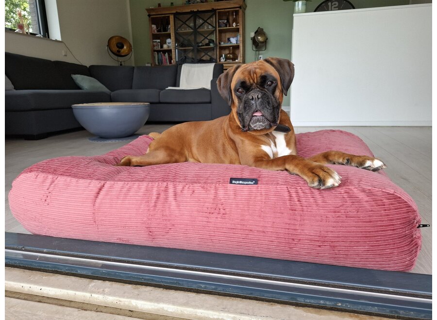 Lit pour chien vieux rose double velours côtelé medium