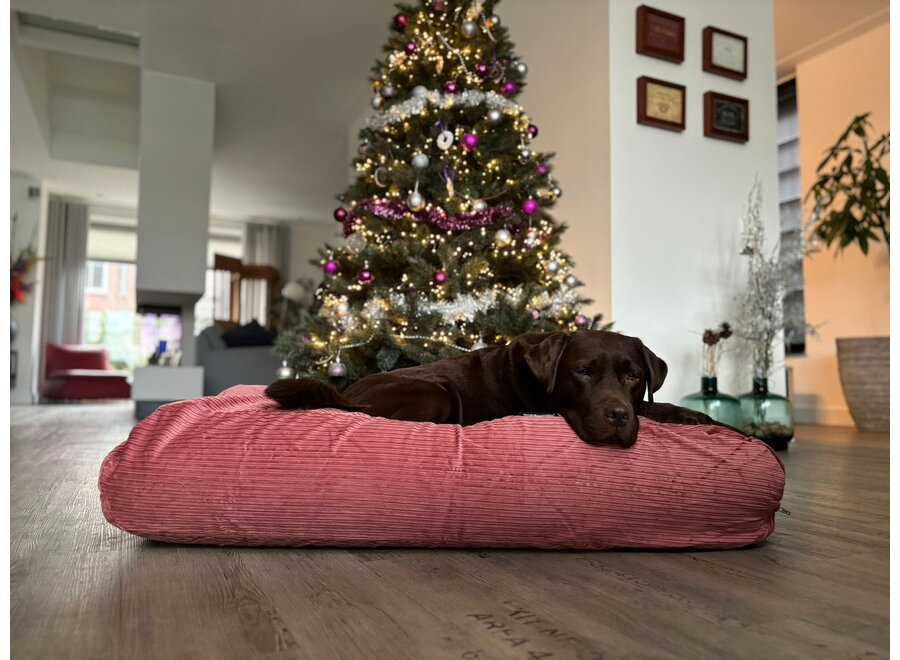 Lit pour chien vieux rose double velours côtelé large