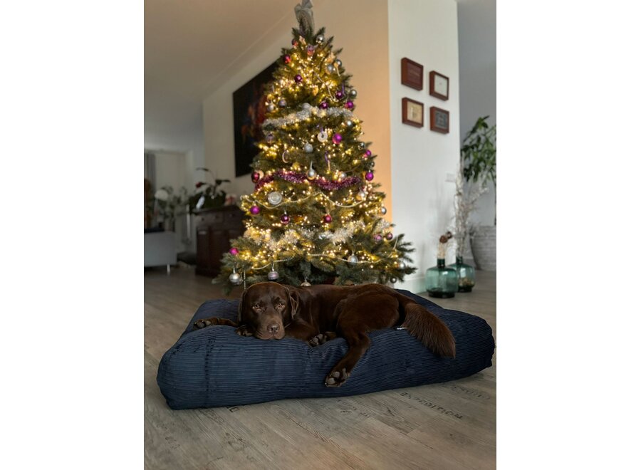 Lit pour chien bleu foncé double velours côtelé superlarge