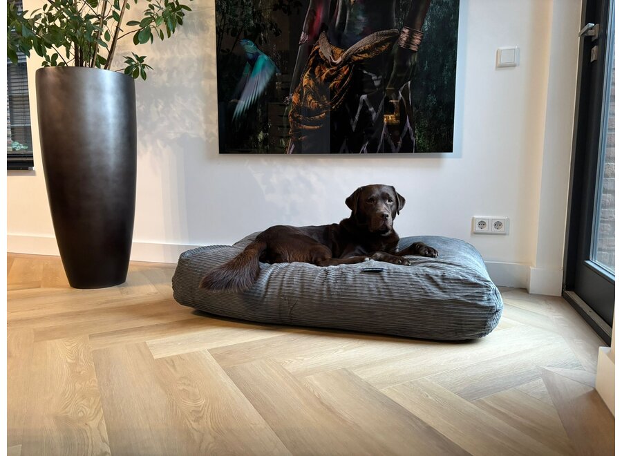Lit pour chien gris souris double velours côtelé medium