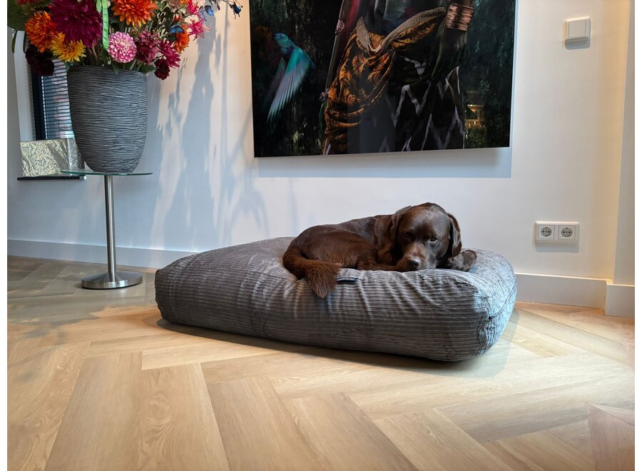 Lit pour chien gris souris double velours côtelé superlarge