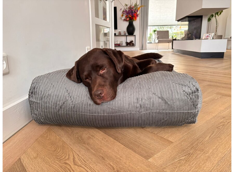 Lit pour chien gris souris double velours côtelé small