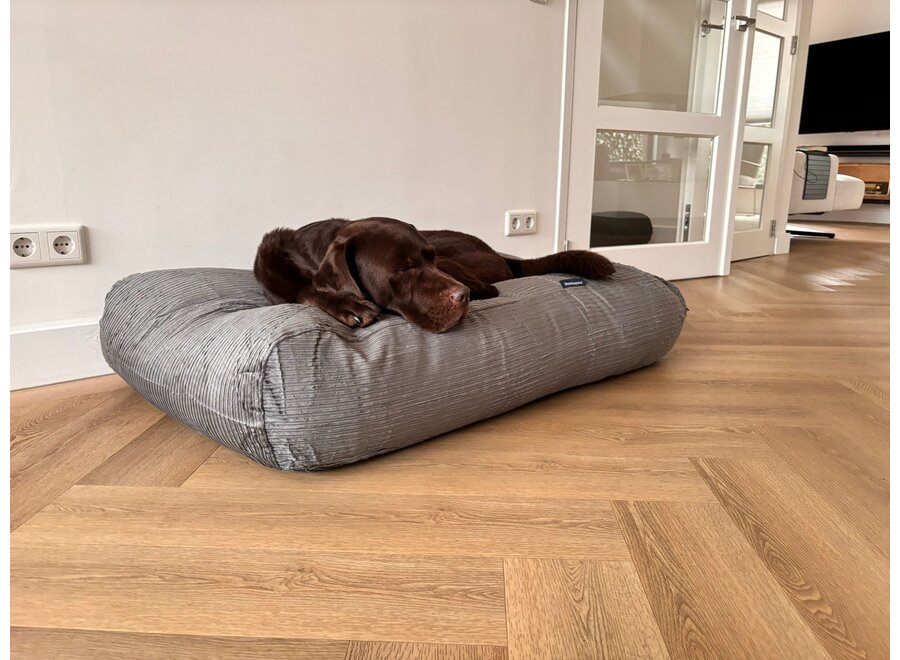 Lit pour chien gris souris double velours côtelé medium