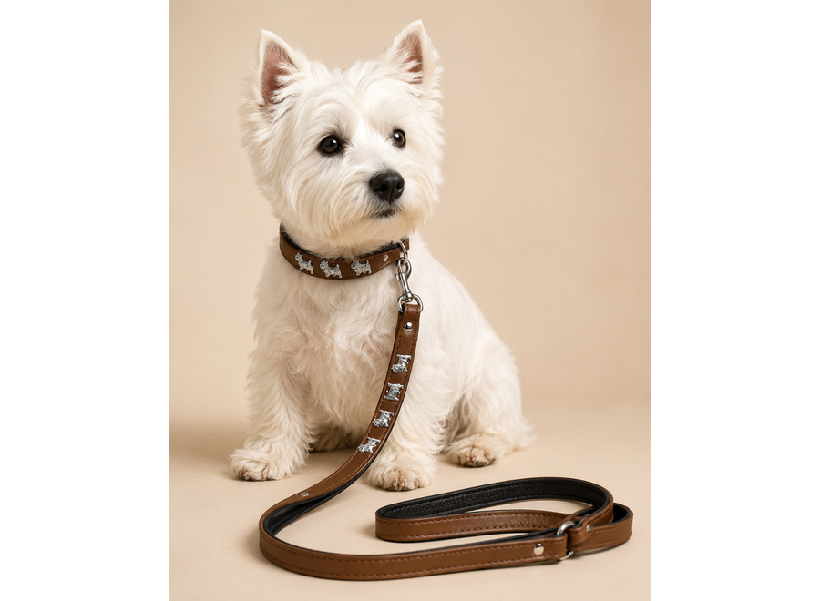 Laisse de chien en cuir West Highland Terrier