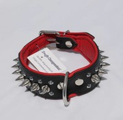 Dog's Companion Leren halsband - met spikes - 45-53 cm x 40 mm - Zwart/Rood