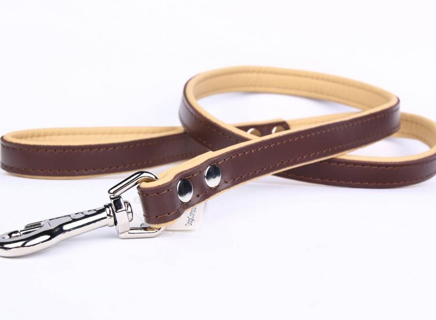 Laisse de chien en cuir marron/naturel (plat)