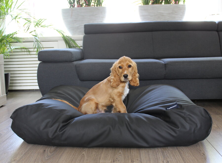 Dog bed black leather look large