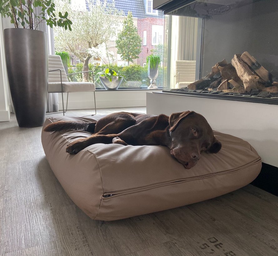 Lit pour chien taupe leather look Small