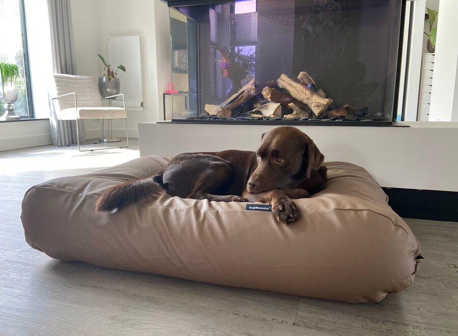 Dog bed taupe leather look large