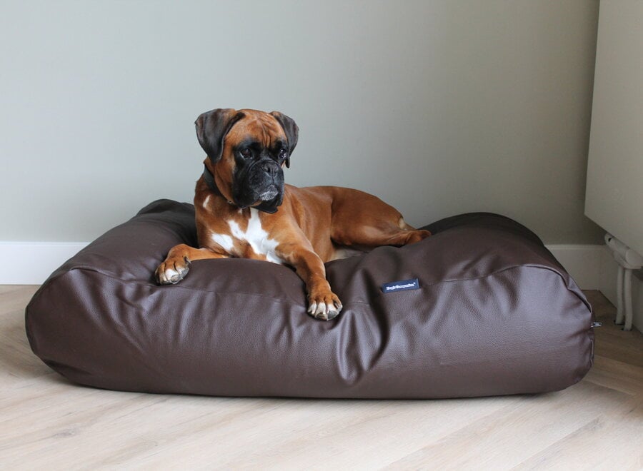 Dog bed chocolate brown leather look