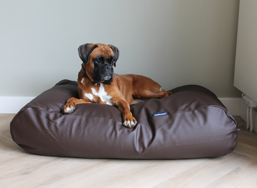 Dog bed chocolate brown leather look superlarge