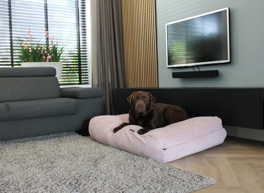Dog bed light pink corduroy large
