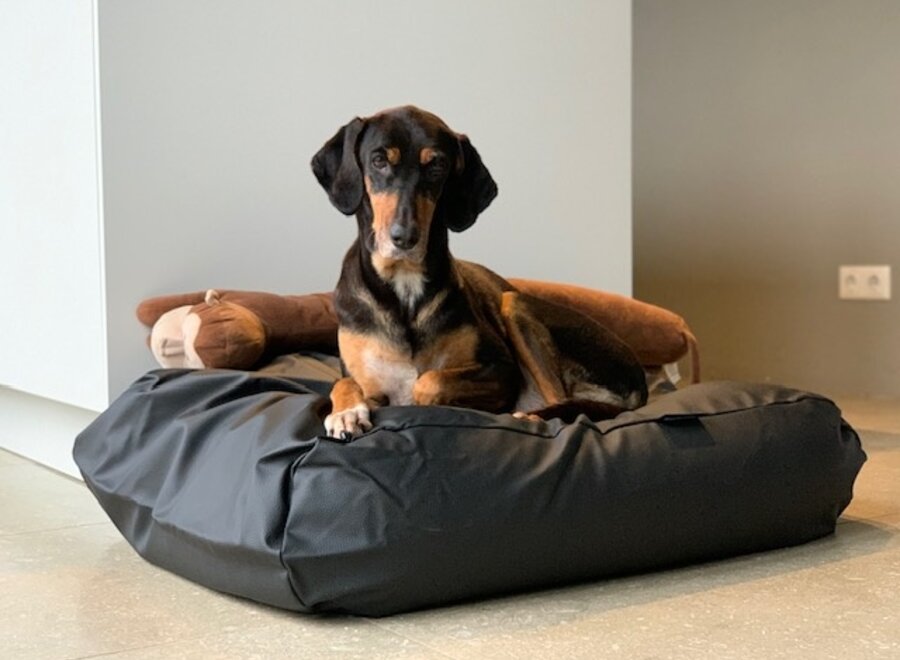 Dog bed black leather look superlarge