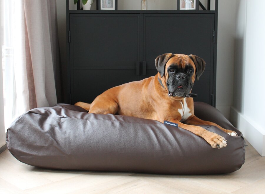 Dog bed chocolate brown leather look superlarge