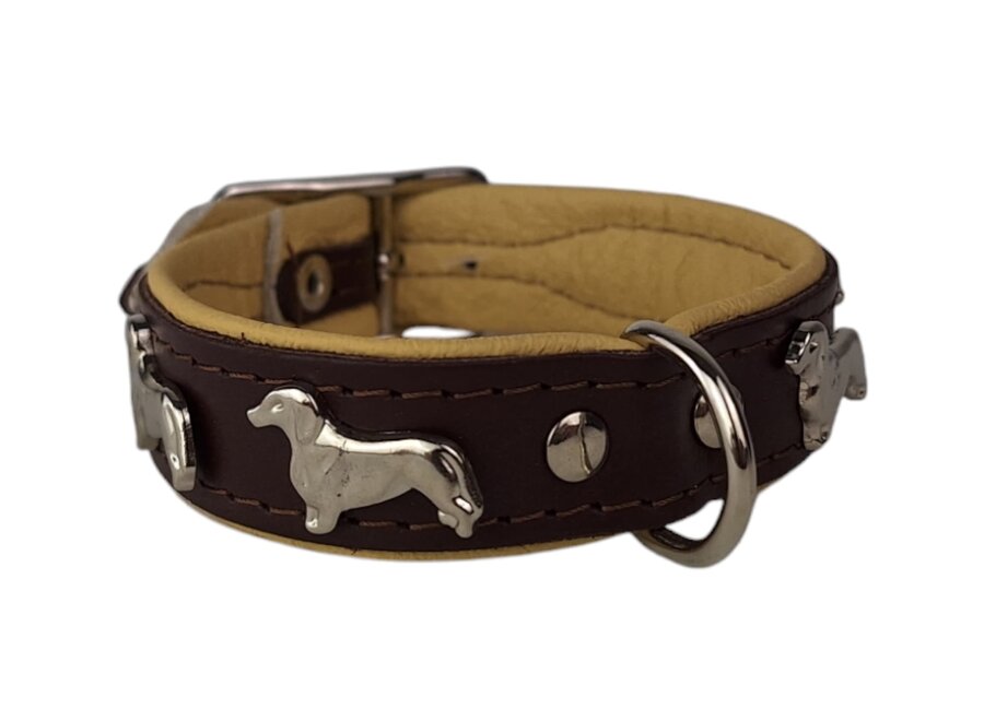Collier en cuir Teckel (petit) marron / naturel