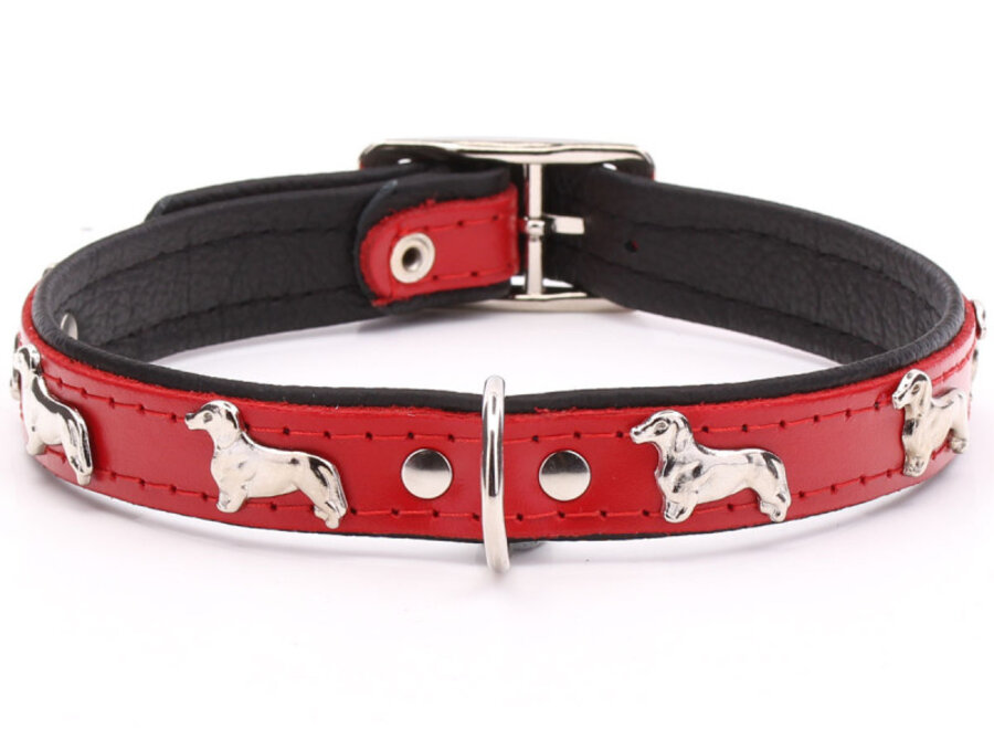 Leather collar Kaninchen Dachshund (small) red / black