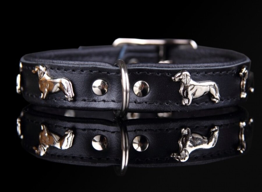 Collier en cuir Teckel (petit) noir