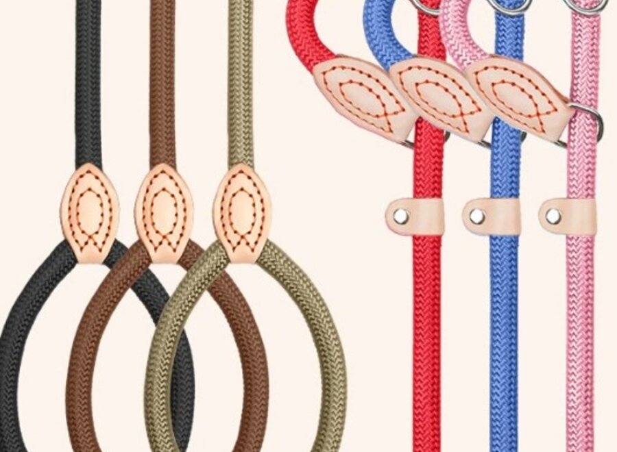 Nylon Retriever Leash for Dogs | Round Braided Dog Lead with Adjustable Leather Stopper | 1.5 or 1.8 metres | 14 or 16 mm | 7 Colours