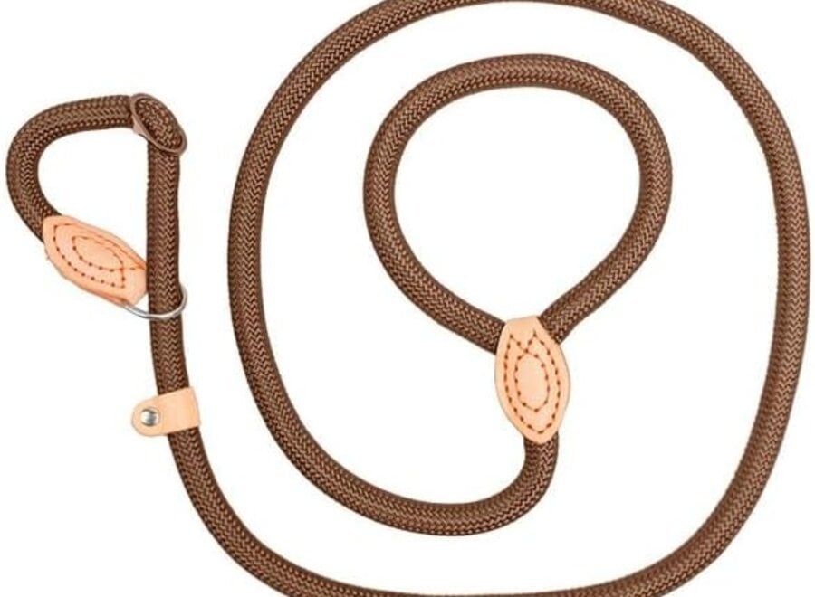 Laisse lasso pour chien en nylon | Laisse ronde tressée avec stoppeur en cuir réglable | 1,5 ou 1,8 m | 14 ou 16 mm | 7 couleurs
