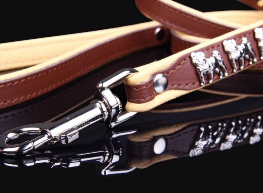 Leather dog leash Pug