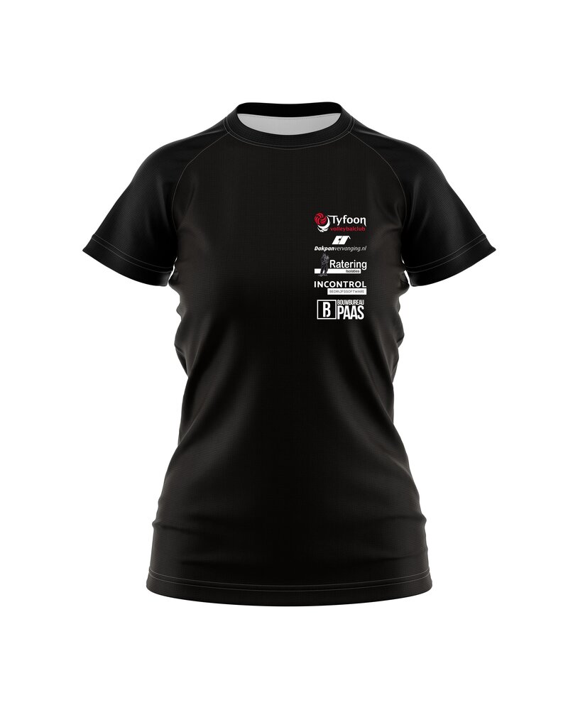 WOW sportswear VC Tyfoon Dames sportshirt zwart met clublogo en Clubsponsoren