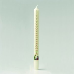 Adventskaarsen 300/23 mm ivoor met groen en rode opdruk