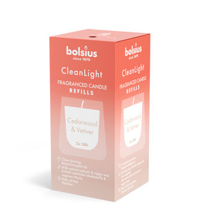 Bolsius kaarsen Clean light duurzaam navulling 2 pack  Cedarwood / Vertiver. 2 stuks in een verpakkingen - Copy