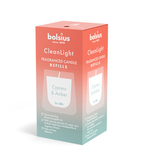 Bolsius kaarsen Clean light duurzaam navulling 2 pack  Cypress / Amber. 2 stuks in een verpakkingen - Copy - Copy