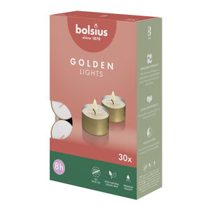 Bolsius kaarsen Waxinelichtjes 8 uur doos 30 16/38 Wit met Gouden cups