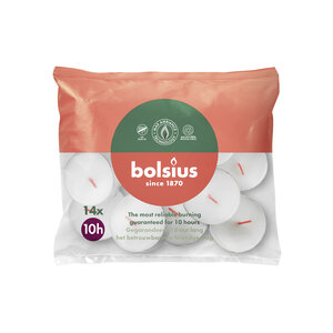 Bolsius kaarsen Grote waxinelichten met 14 stuks in een zak. Geproduceerd van plantaardige wax uit Europa
