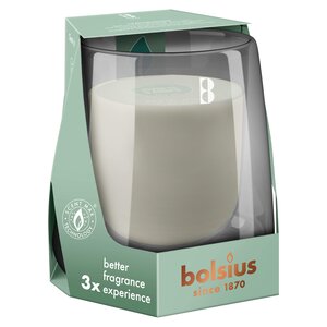 Bolsius kaarsen Starterkit Clean Light Cypress & Amber duurzaam dubbelwandig glas voor het gebruik van plantaardige wax. Hoogte 11,6 cm en een diameter van 8,3 cm.