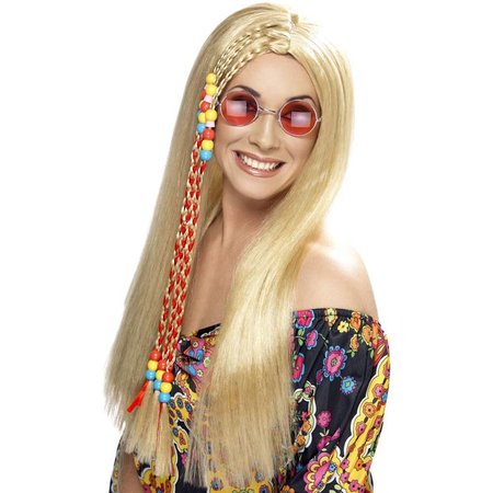 Pruik hippie met vlechtdecoratie blond