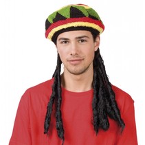 Pruik rasta met Bob Marley muts