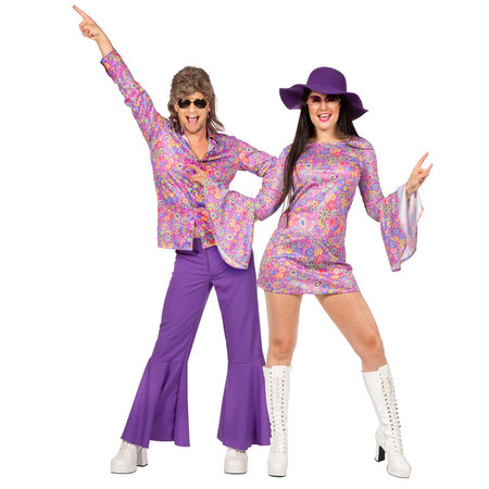 70's Hippie Blouse Paars Heren