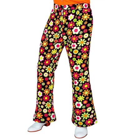 Flared Broek 60's Bloemen Zwart Heren