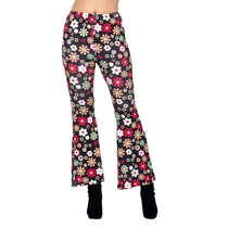 Hippiebroek Zwart met Kleurrijke Bloemen Dames