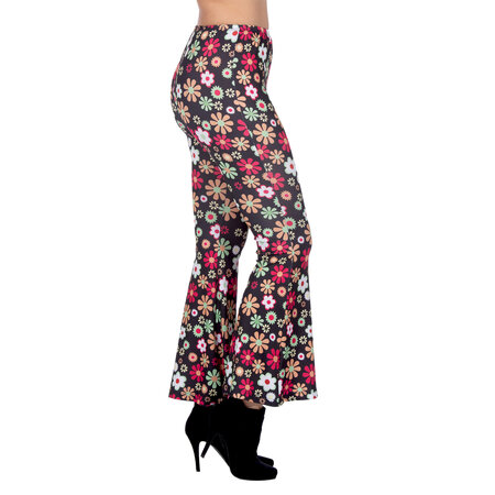 Hippiebroek Zwart met Kleurrijke Bloemen Dames