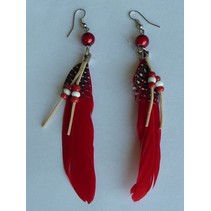 Oorbellen Indian veer Rood