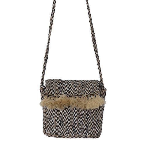 Mycha Ibiza Jute vierkante festival tas  zwart beige