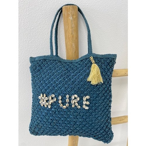 Mycha Ibiza Jute shopper tas Pure petrol