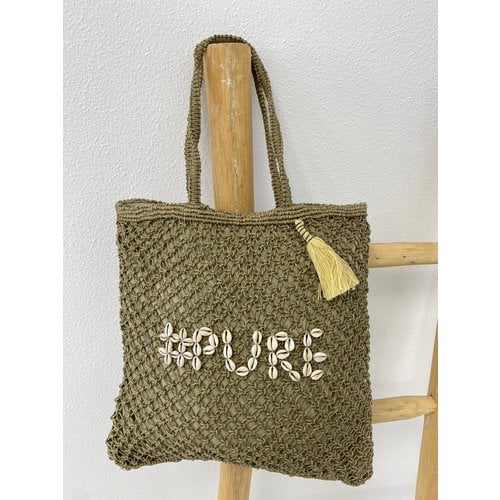 Mycha Ibiza Jute shopper tas Pure khaki