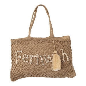 Mycha Ibiza Jute shopper tas Fernweh beige naturel