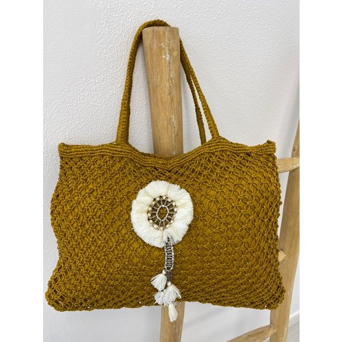 Mycha Ibiza Jute shopper tas Boho oker