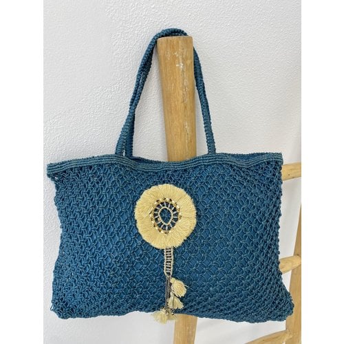 Mycha Ibiza Jute shopper tas Boho petrol