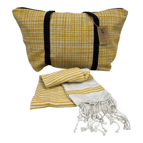 Take A Towel Strandtas + hamamdoek Okergeel Take A Towel Strandtas + hamamdoek Okergeel
