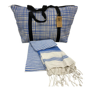 Take A Towel Strandtas + hamamdoek Lichtblauw