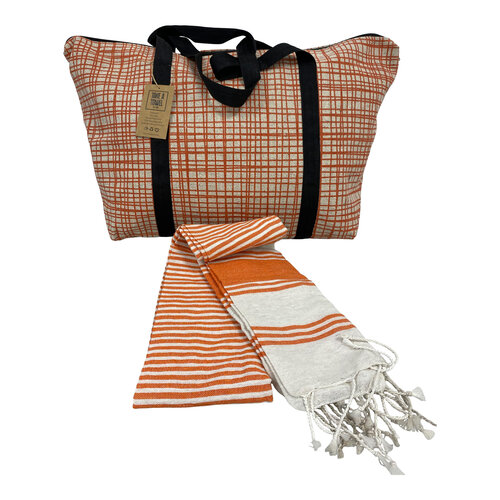 Take A Towel Strandtas + hamamdoek Oranje Take A Towel Strandtas + hamamdoek Oranje