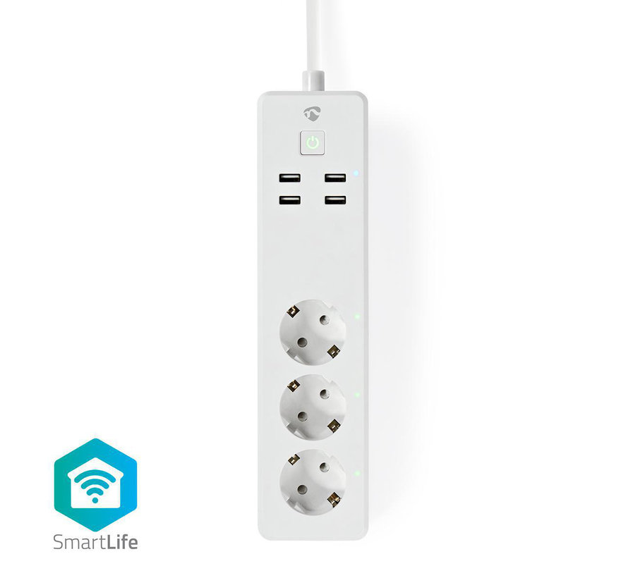 Wi-Fi Smart Stekkerdoos | 3x Schuko Type F | 4x USB | 16 A