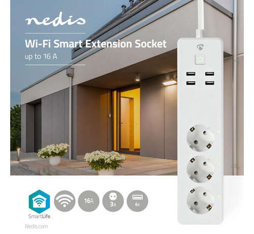 Nedis Wi-Fi Smart Stekkerdoos | 3x Schuko Type F | 4x USB | 16 A